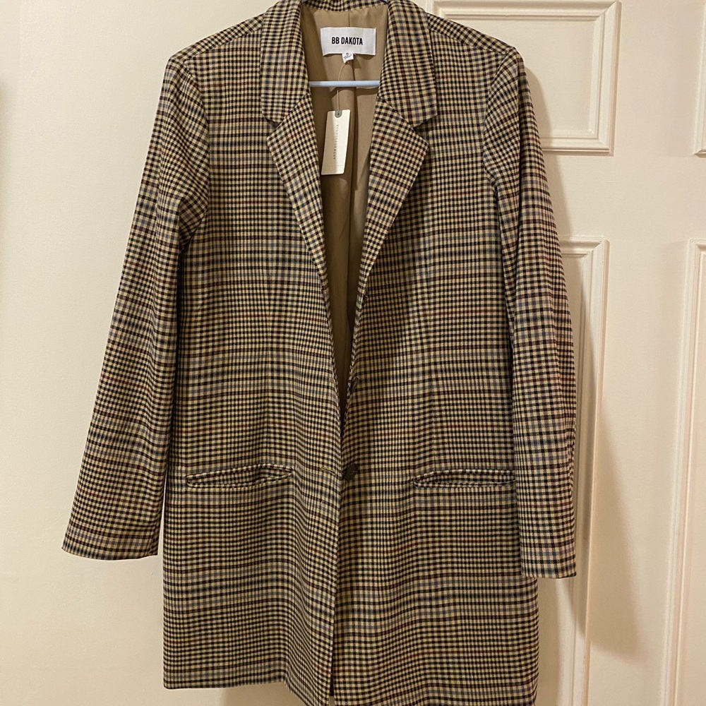 Anthropologie Plaid Long Blazer